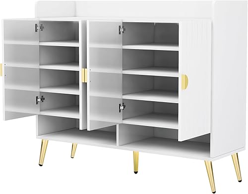 Miniatura 6 de JEJEGORICH Armario de zapatos con 4 puertas de 11 niveles, zapatero moderno de madera independiente para zapatos, organizador para entrada, pasillo