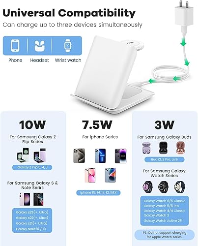 Miniatura 3 de Cargador inalámbrico rápido para Samsung  Estación de carga de viaje plegable 3 en 1, compatible con Samsung Galaxy Z Flip 7654 y Motorola Razr+,