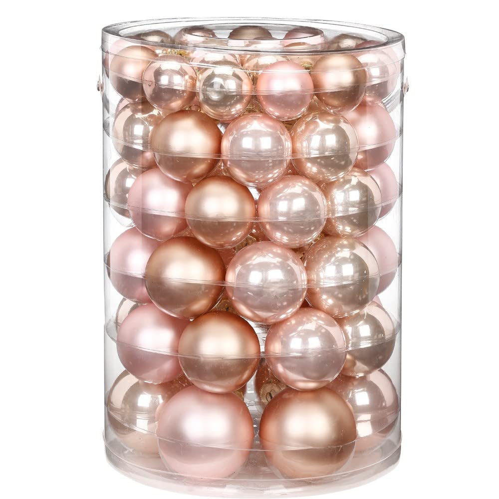 Weihnachtskugeln Glas 4-7cm x 60 Stück in Kartonbox Christbaumkugeln Hellrosa beige Mix Pearly Rose
