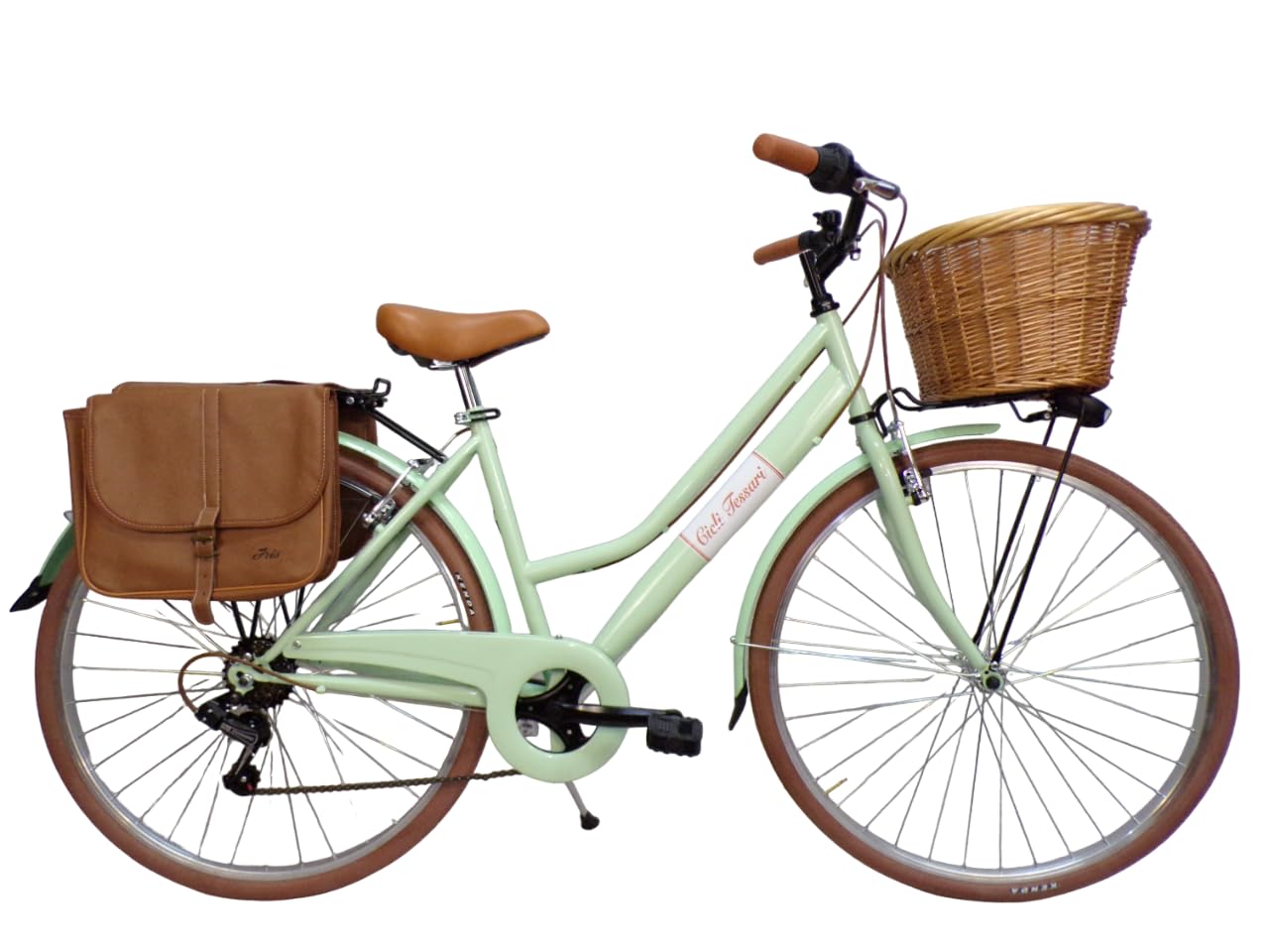 Cicli Tessari - bicicletta da donna bici da citt� city bike da passeggio  28'' con cambio vintage retro' cesto in vimini borse laterali (verde) :  Amazon.it: Sport e tempo libero