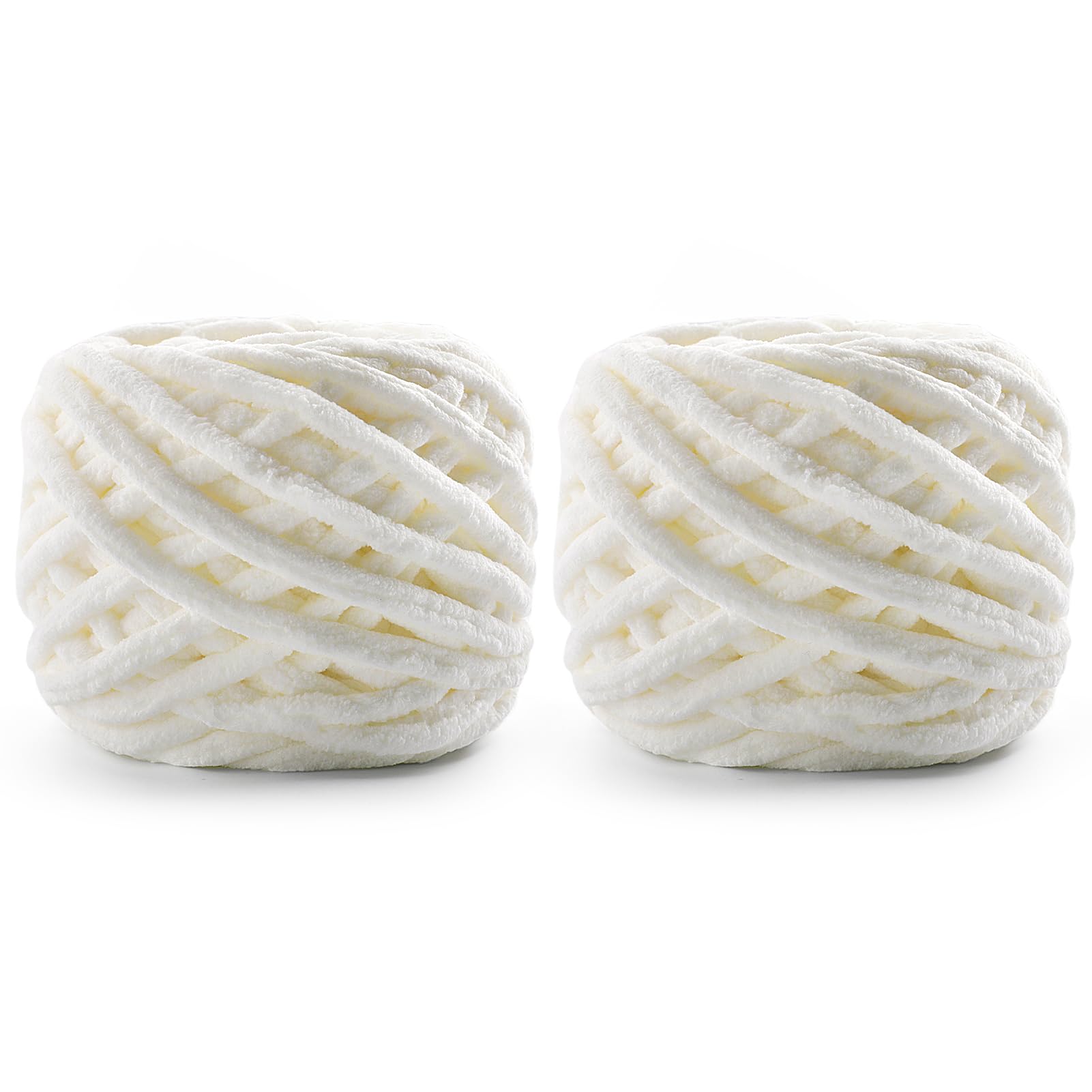2 Pack Chunky Chenille Yarn for Crocheting - 148 Yards Soft Baby Blanket Yarn - Plush Fluffy Yarn for Knitting Crafts, Amigurumi - Beginner Yarn 7 Oz/200 G (Milk White)