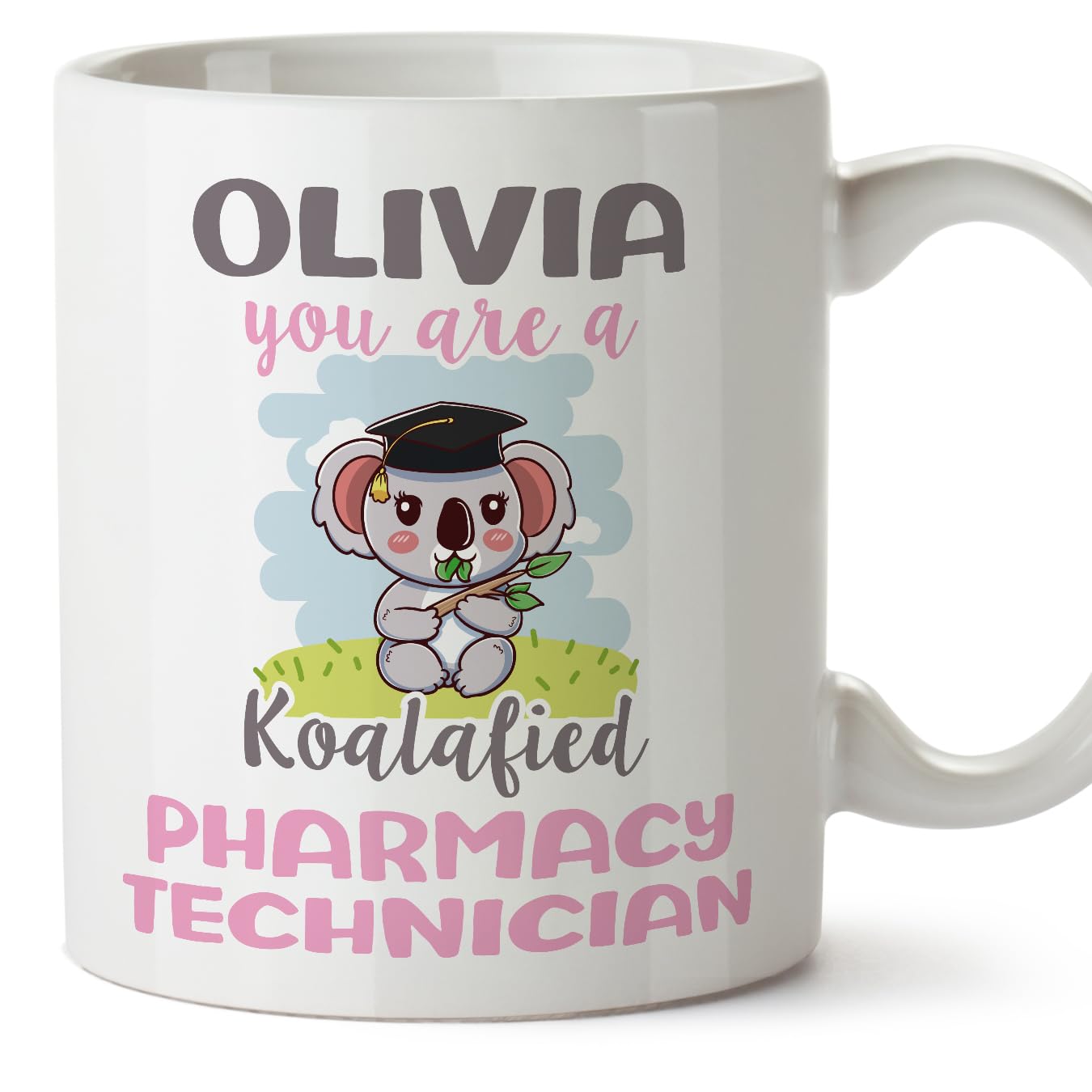MUGFFINS Personalised Mug for Pharmacy Technician Woman - in English - Custom Koalafied - Funny Custom Gift for Colleagues - Ceramic 11oz Mug โ image 1
