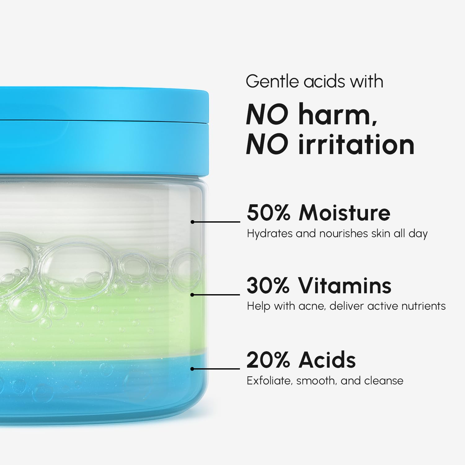 Pulidor facial – Almohadillas de ácido glicólico para la cara con aceite de árbol de té – Exfoliante y limpiador con ácido salicílico y vitaminas E, B3, B5 – Almohadillas faciales con efecto de