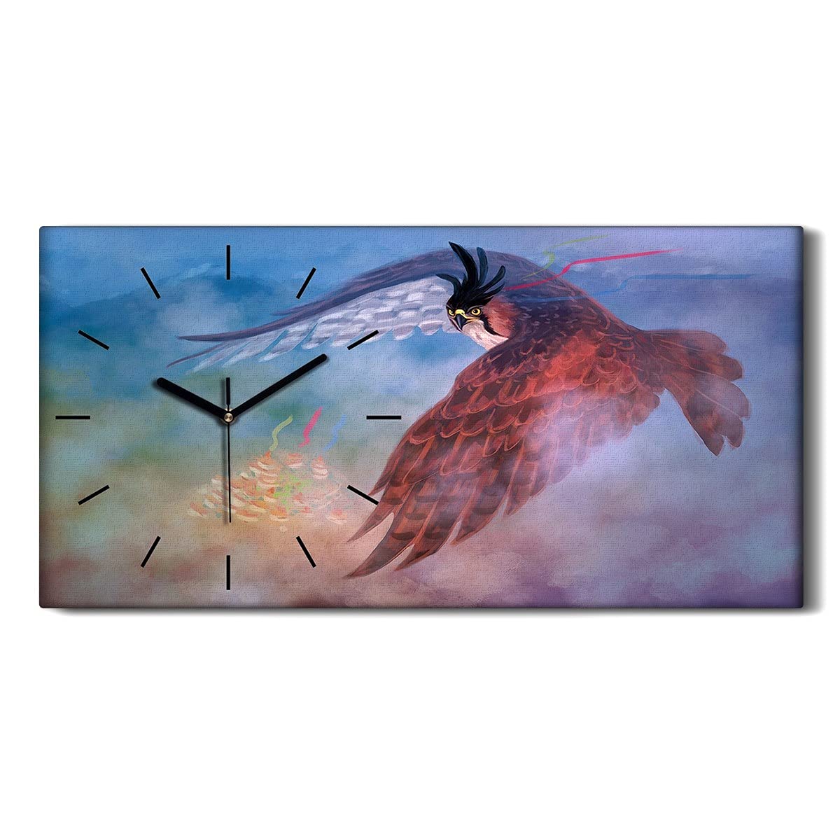 Horloge sur Toile Art Moderne Salon Coloray Hawk 60x30cm de Qualité