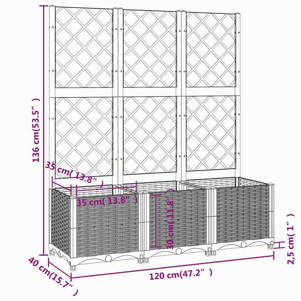 vidaXL Fioriera da giardino con traliccio marrone 120x40x136 cm PP