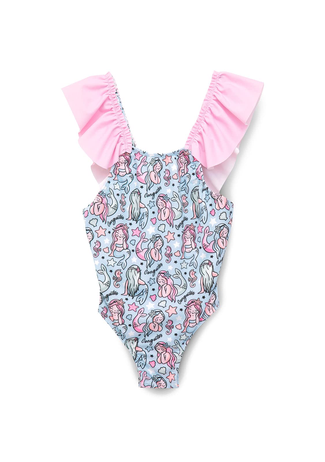 Conguitos Bañador Niña Estampado Sirena con Coletero - Ropa de baño para niña Verano (Multicolor/Talla 4 años)