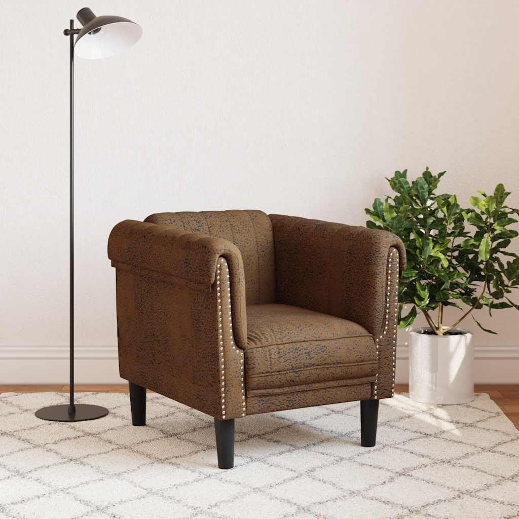 Quoril Fauteuil marron en cuir synthétique aspect daim, rembourré, fonction relaxation, espace de rangement, peu encombrant, confortable, adapté pour le salon et la chambre d'amis