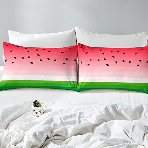Miniatura 4 de Feelyou Juego de ropa de cama de sandía con estampado de frutas tropicales para niños, niñas y mujeres, sábana bajera ajustable transpirable a rayas