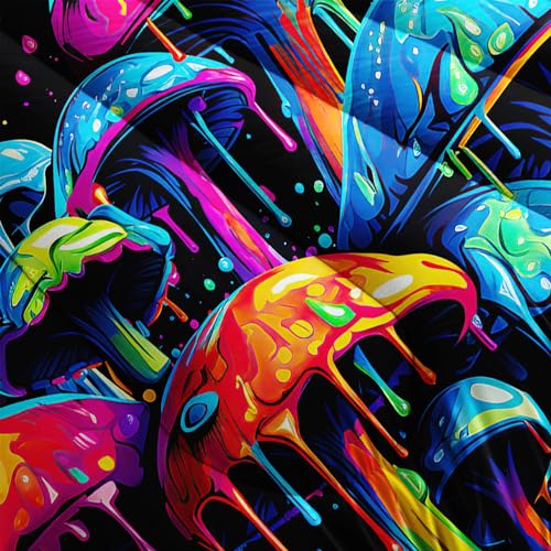 Image of AILONEN 3D Oil Painting Mushroom Comforter Set Queen Size - 3 Pieces With Quilt and 2 Pillowcases for Boys Girls Room Decor, Cartoon Bedding Set