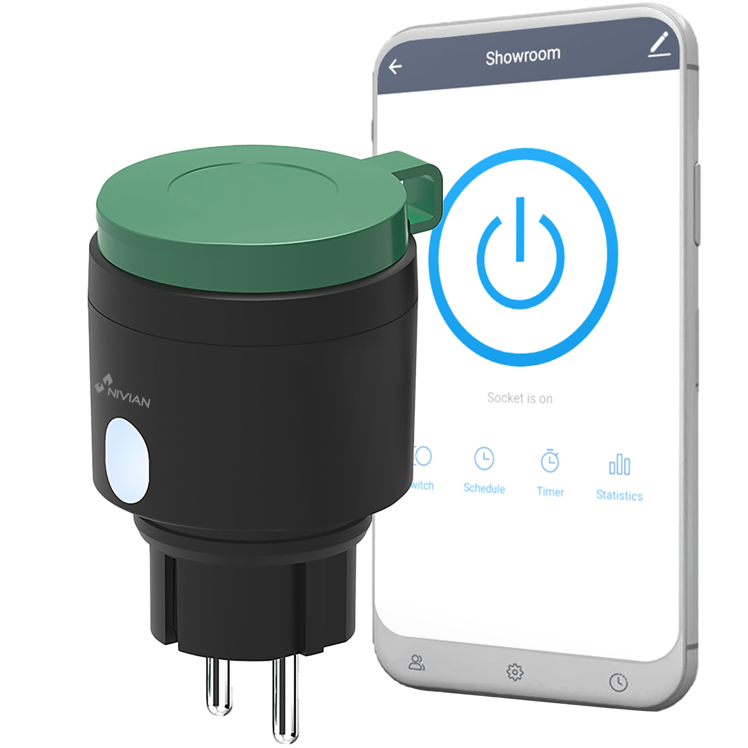 NIVIAN Presa Intelligente WiFi da Esterno IP44, Controllo Remoto con App Tuya, Monitoraggio Consumi, Programmazione Oraria e Timer, Smart Home Giardino, Compatibile con Alexa e Google, App SmartLife