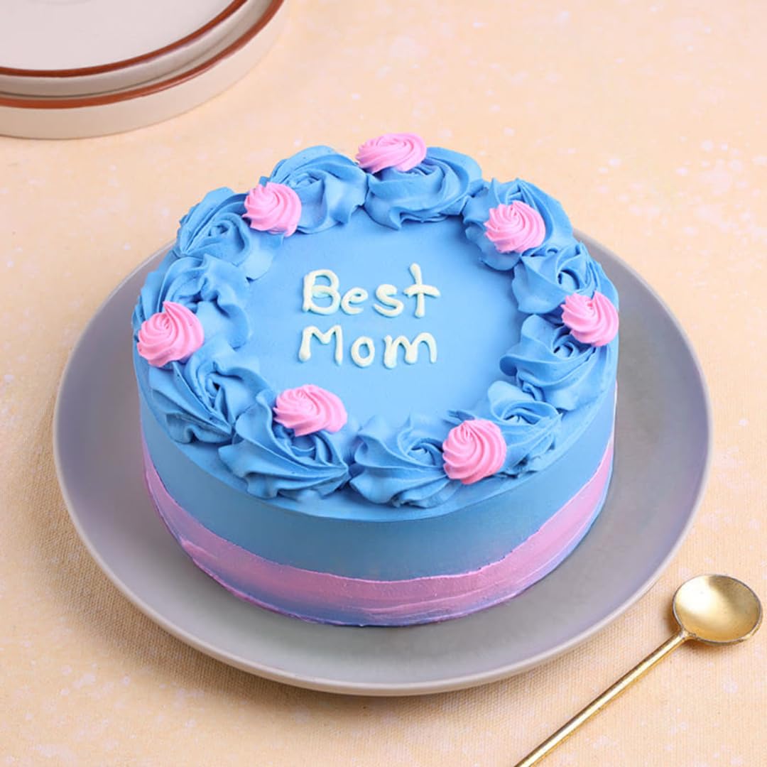 FlowerAura Delicious Fresh 2Kg Blue Floral Eggless Vanilla Cake For Birthday Gift & Mothers Day Cake For Mom | Mother | Maa | Mother-In-Law | Amma (Same Day Delivery)-picture-10