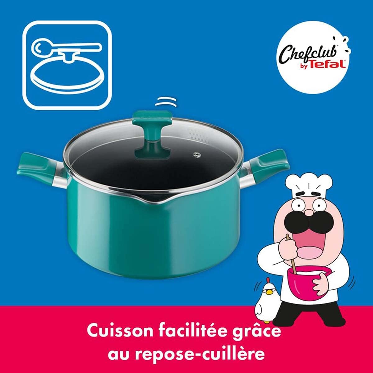 Tefal G80446 Chefclub Cooking Pot showing the lid's spoon rest feature