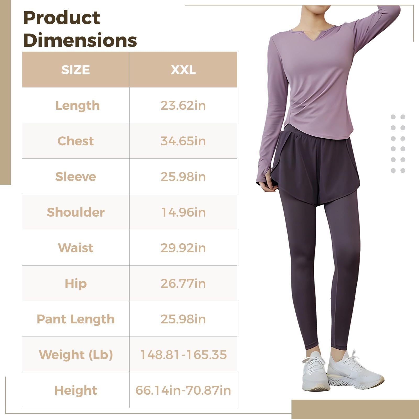 Ensemble de pilates noir deux pièces pour femme, taille XXL (61,2 à 68 kg), haut à manches longues, leggings ou shorts, matériau polyester-élasthanne, violet, taille unique
