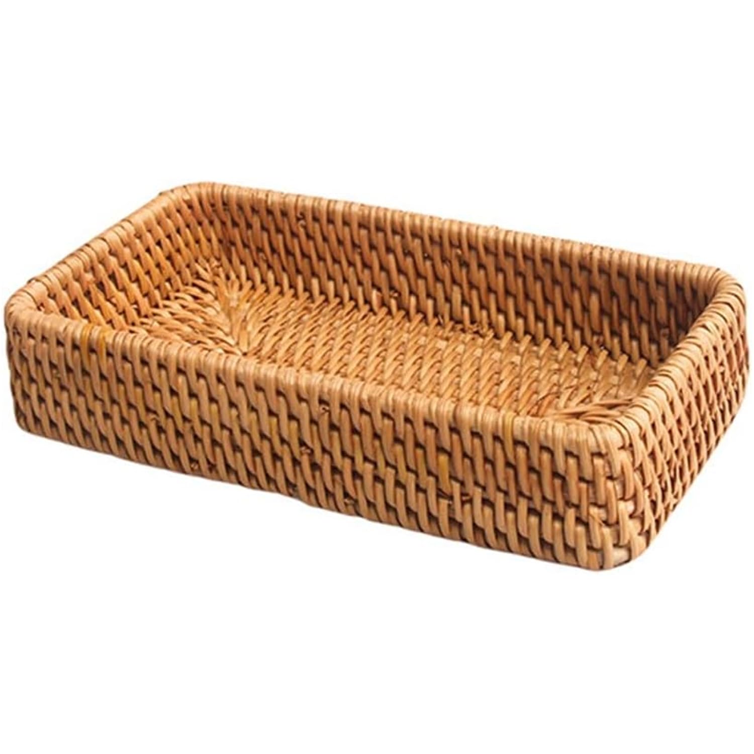 Shallow Wicker Basket Tray, Key Rattan Wicker Trays, Easy to Store Remote Control Tray, for Store Remote Control, Dressing, Table, Jewelry, Headphone, Cables, Candle, Snack，Drinks
