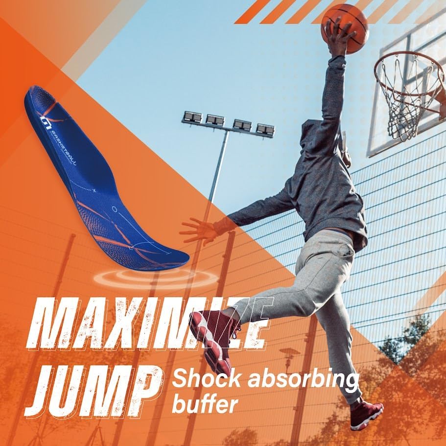 GED Basketball Shoe Insoles for Men & Women - Sports Inserts for Arch Support and Athletic Activity - Lightweight, Elastic, Trim to Fit, Orthotic Inserts with Shock Absorption, Extra Cushioning - Image 8