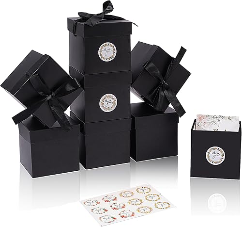Miniatura 3 de Elephant-package Paquete de 12 cajas de regalo pequeñas con tapas, cajas de regalo negras con cinta para cumpleaños, embalaje de regalo, recuerdo de