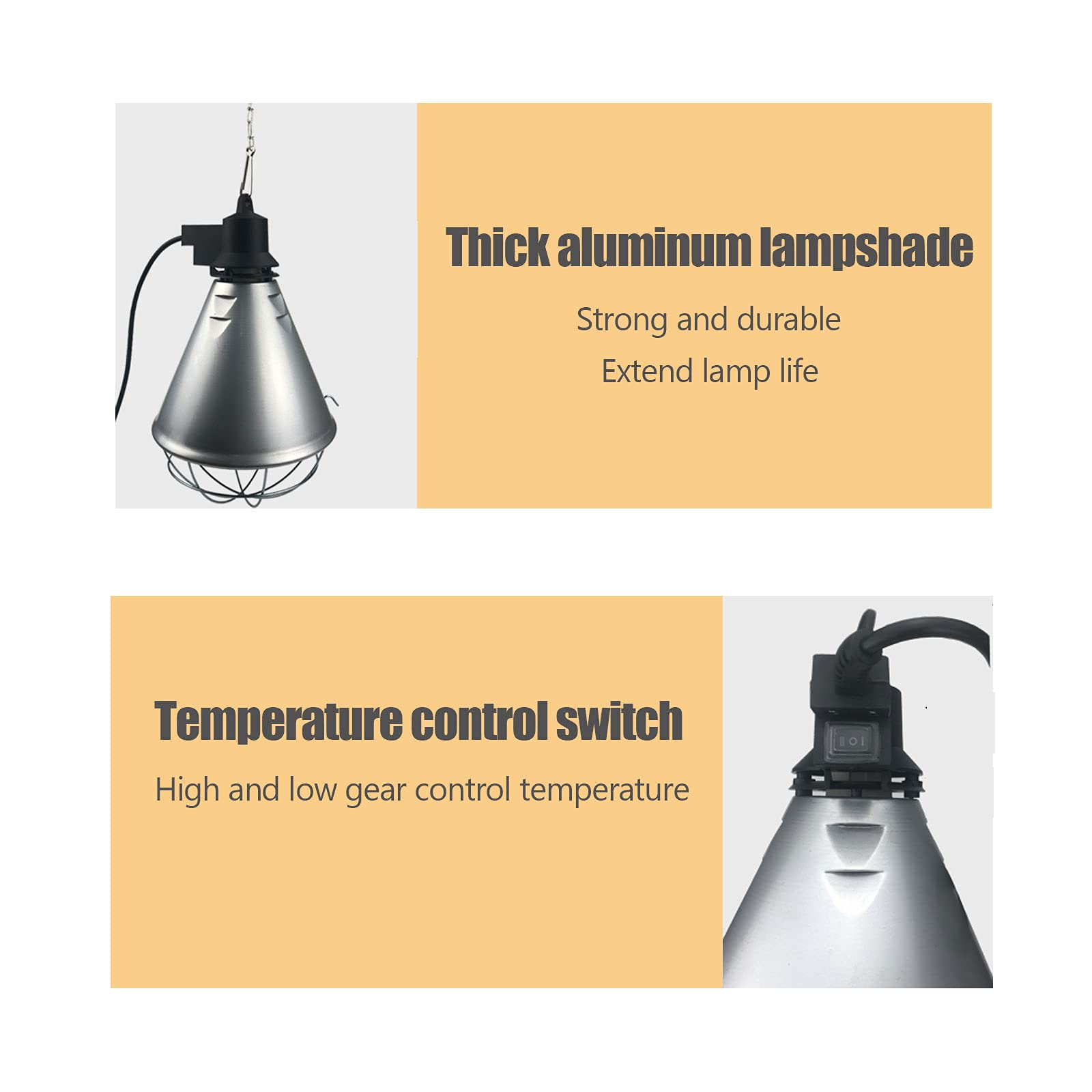 Lampada Infrarossi Riscaldamento, Lampada Riscaldante per Cani Pulcini Animali Domestici, Lampada Riscaldanti con Doppia Regolazione di Temperatura e 175w Lampadina, Rete di Protezione Zincata