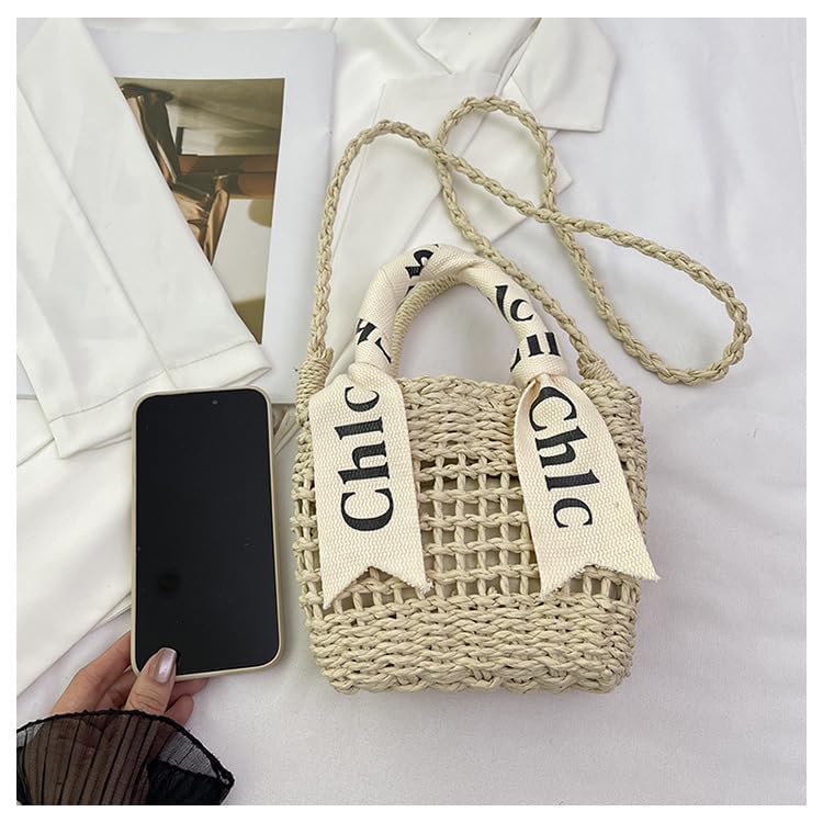 Image of Eiyye Straw Purse Top Tote Shoulder Bag Girl Coin Purse Crossbody Vacation Drawstring Opening