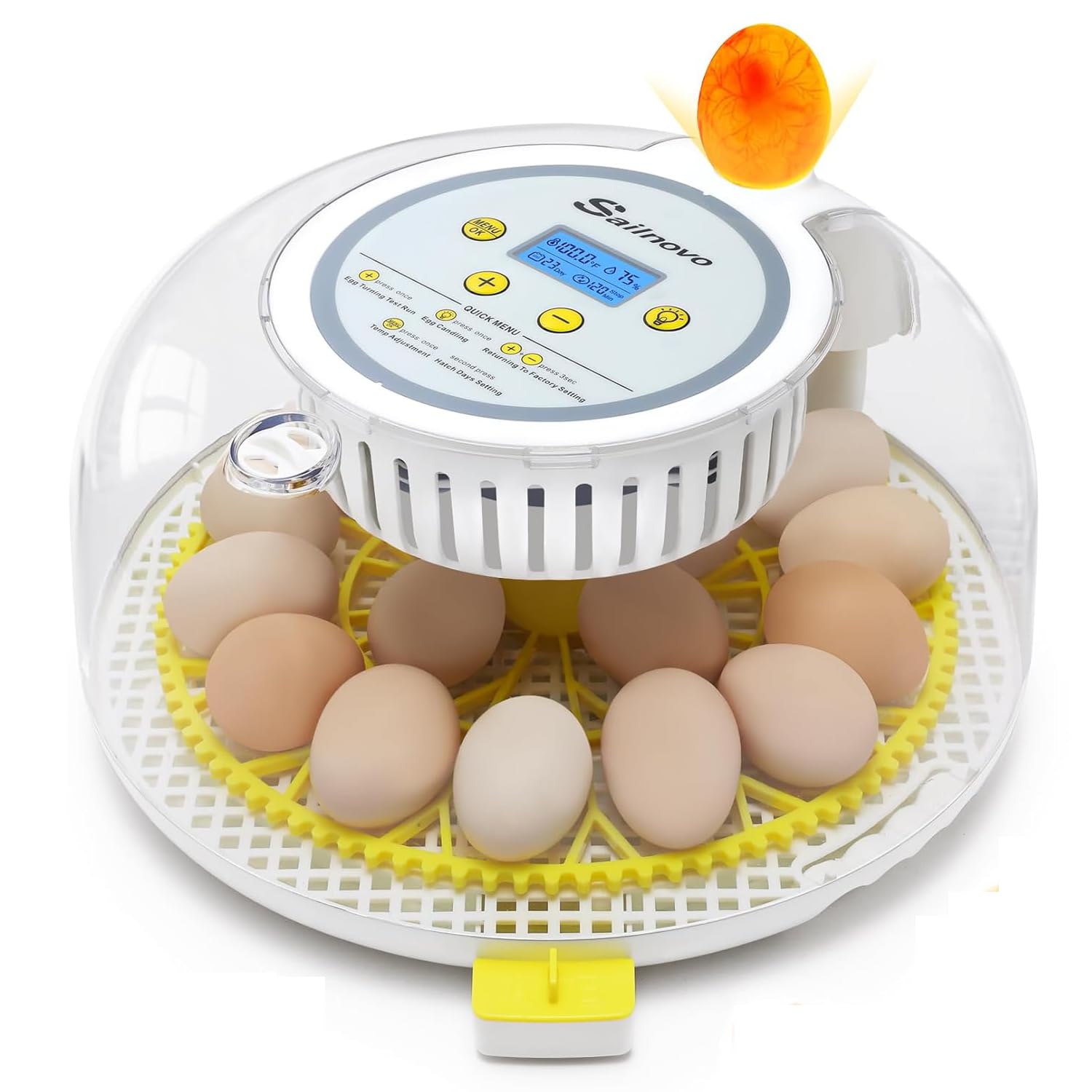 Sailnovo 18 Egg Incubator with Automatic Egg Turning, Egg Candler, Humidity Control, Hatch Days, and Temperature Control, Chicken Egg Incubators for Hatching Chicken Quail Duck(Yellow)