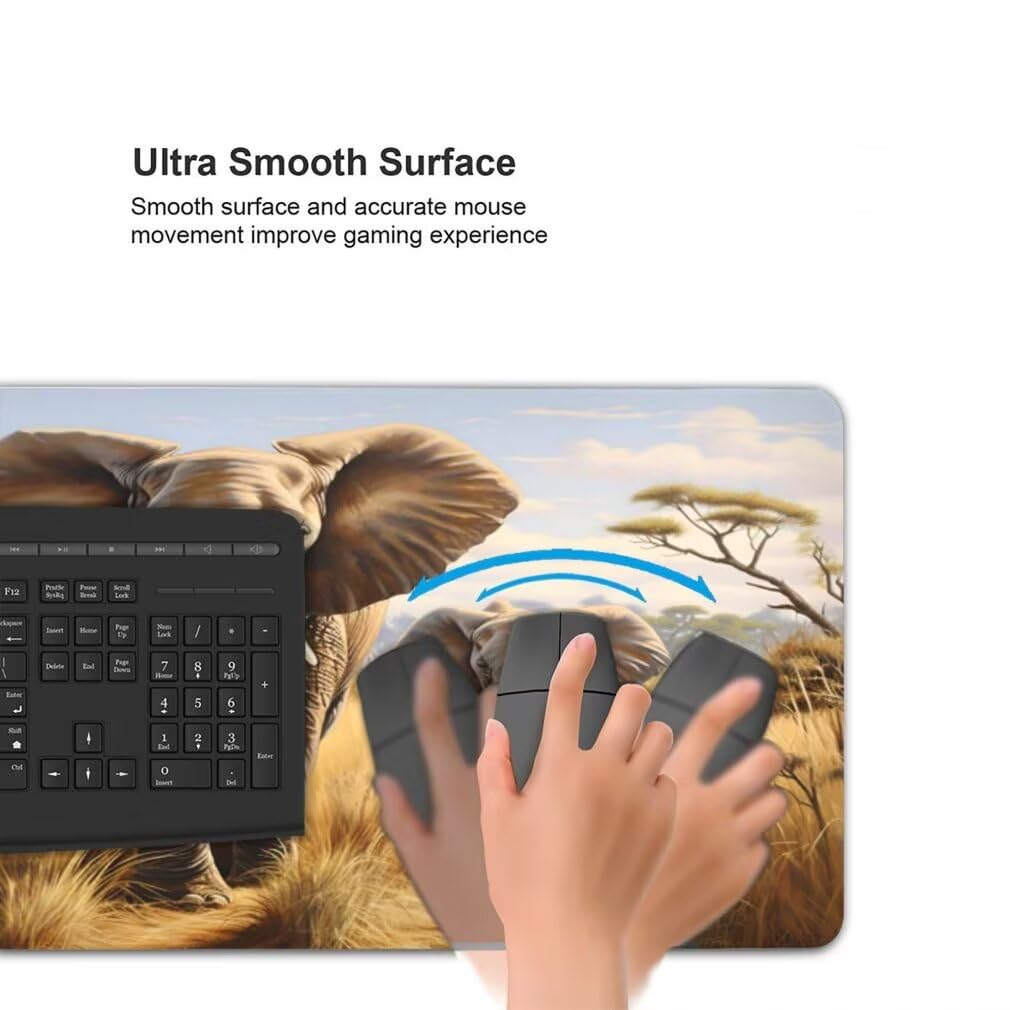 Tappetino Mouse XXL 1000x500mm Elefante Grande Mouse Pad, Tappetino Scrivania Grande Mousepad Gaming con Bordi Cuciti, Tappeto Scrivania con Base Antiscivolo per Ufficio e Casa (Prateria) -MP1554