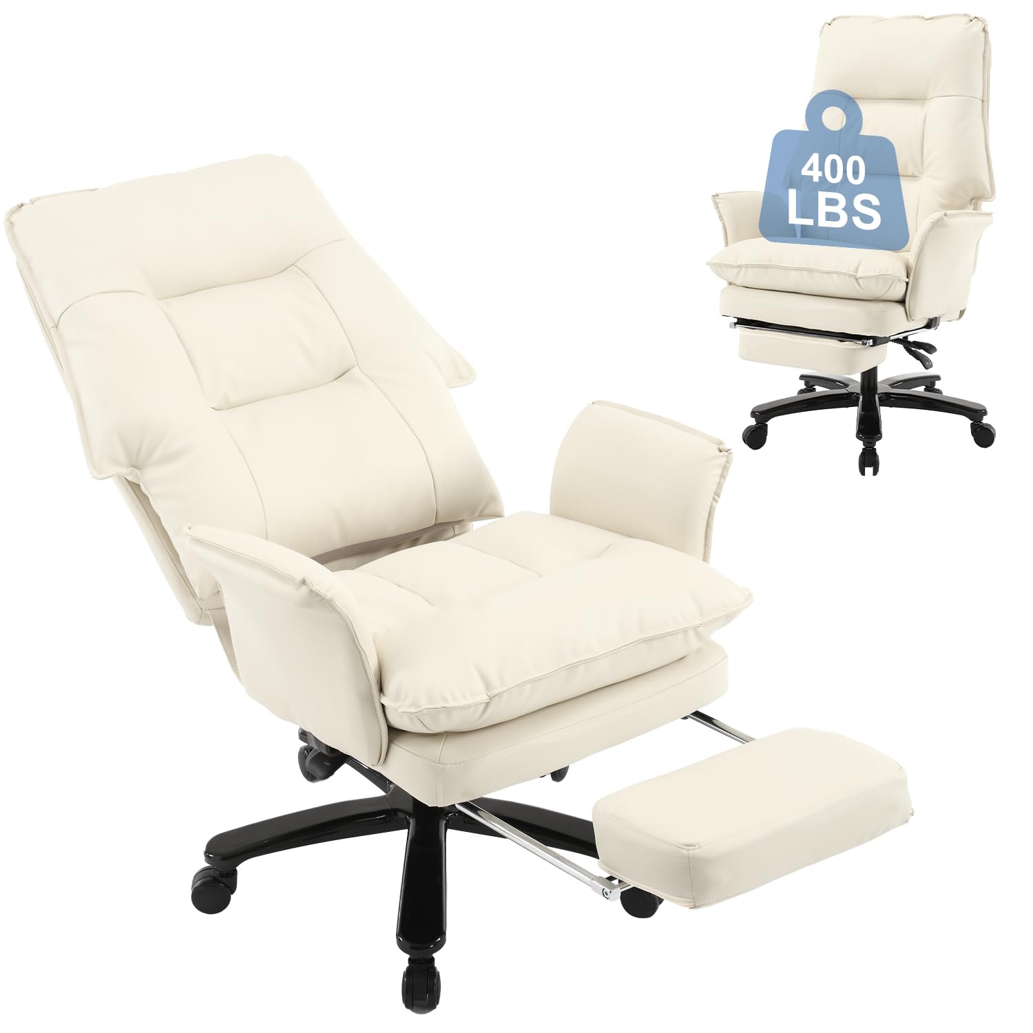 REFICCER Big and Tall Office Chair 400lbs, Reclining Executive Office Desk Chair with Foot Rest, Leather High Back Office Chair with Upholstered