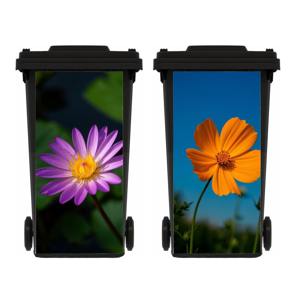 WRYXPL 2 Sheets Flowers Wheelie Bin Stickers Self Adhesive Dustbin Sticker Decorative Decal for House Decoration, Fridge, Bins Wall, Indoor Outdoor
