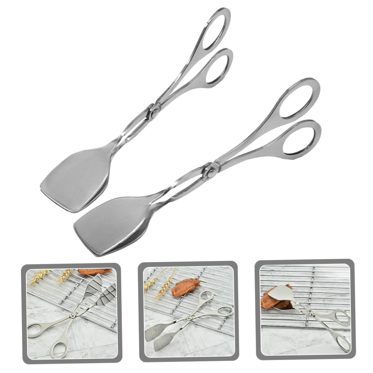 TOYANDONA 2 Series Pinzas Para Alimentos De Acero Inoxidable Pinzas De Barbacoa Carne Horneando Parilla Para Asar Freír De Postre De Panadería Tong De Parrilla Plata 2 Piezas*2