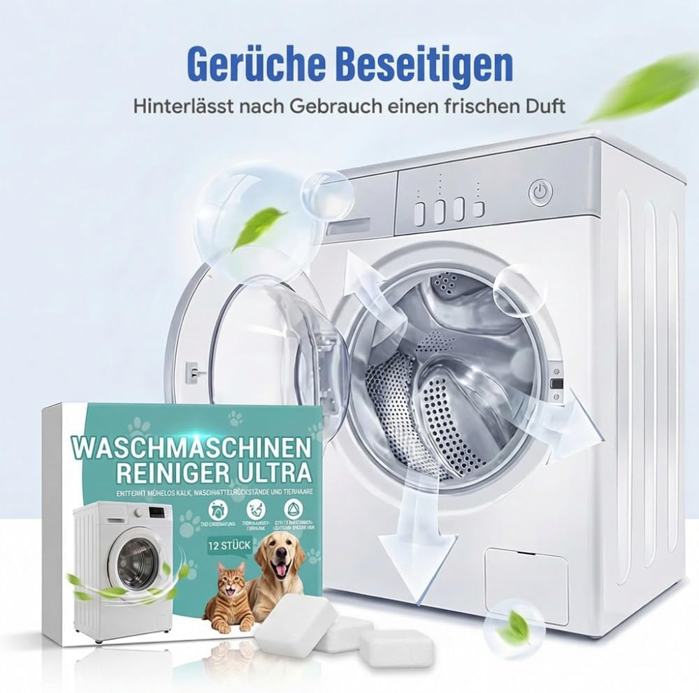 Waschmaschinenreiniger, 4-in-1 Power Tabs, Tabs extra stark gegen Geruch & Kalk, Express Waschmaschinen Reiniger, Tiefenreinigung für Frontlader & Toplader, 12 Monats Versorgung (3 Stück)