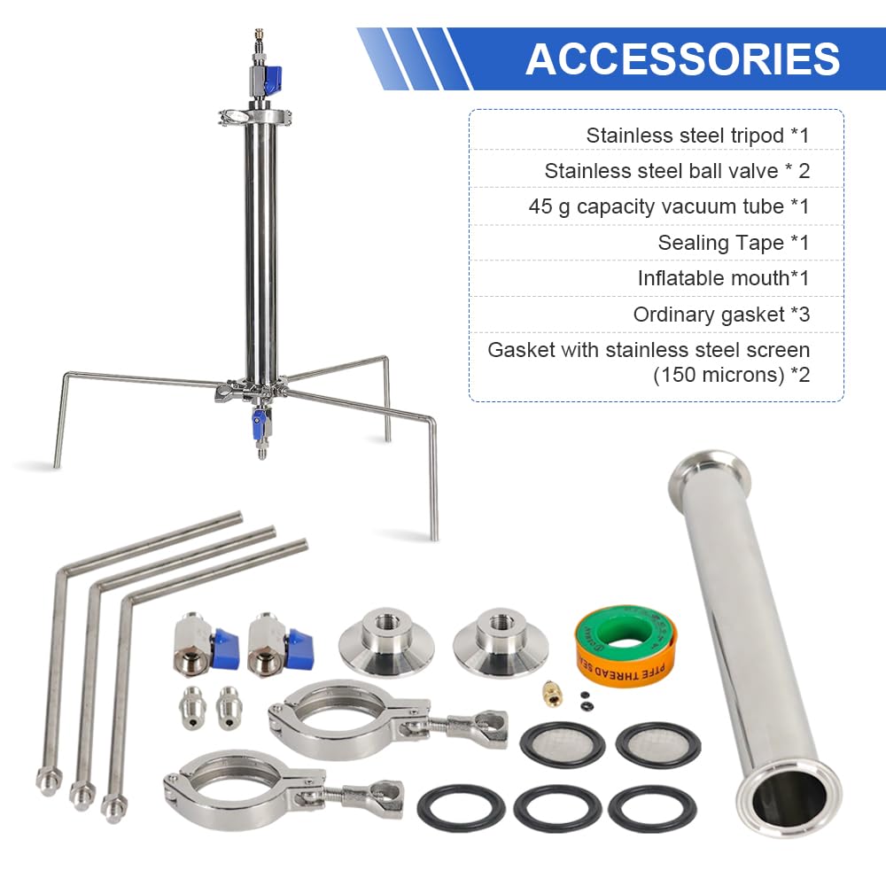 45G Vakuumkammer-Kit aus Edelstahl Closed Loop Extractor Stainless Steel Vacuum Tube Kit with Tripod for Plant Purification and Extraction, Laboratory Extraction Tanks