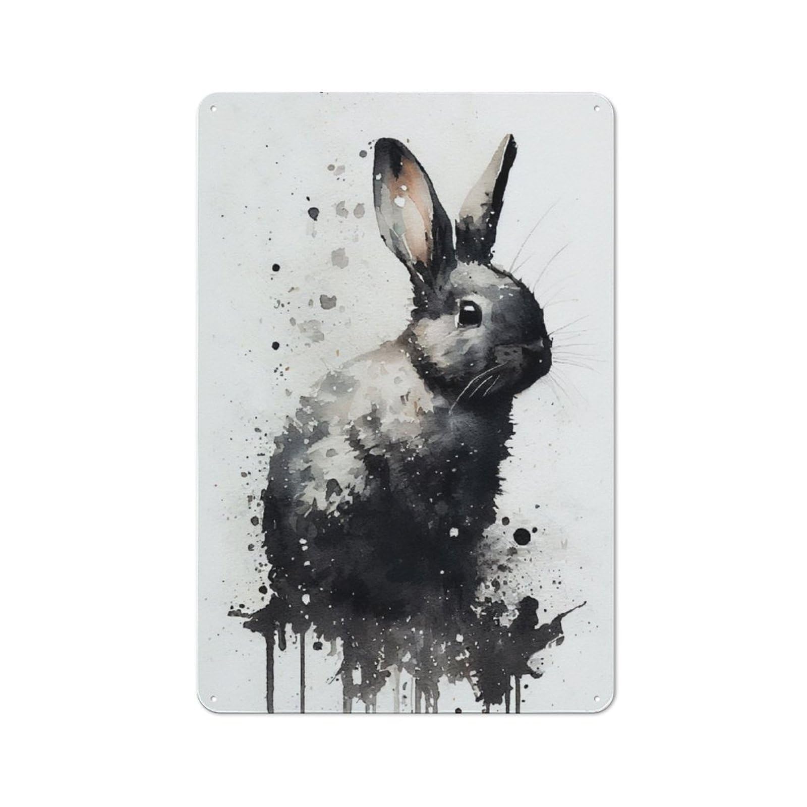 Junmoney Rabbit Watercolors Vintage Metal Sign 30X20cm For Guest Room Or Hallway, Suited To Guest Room Decorators