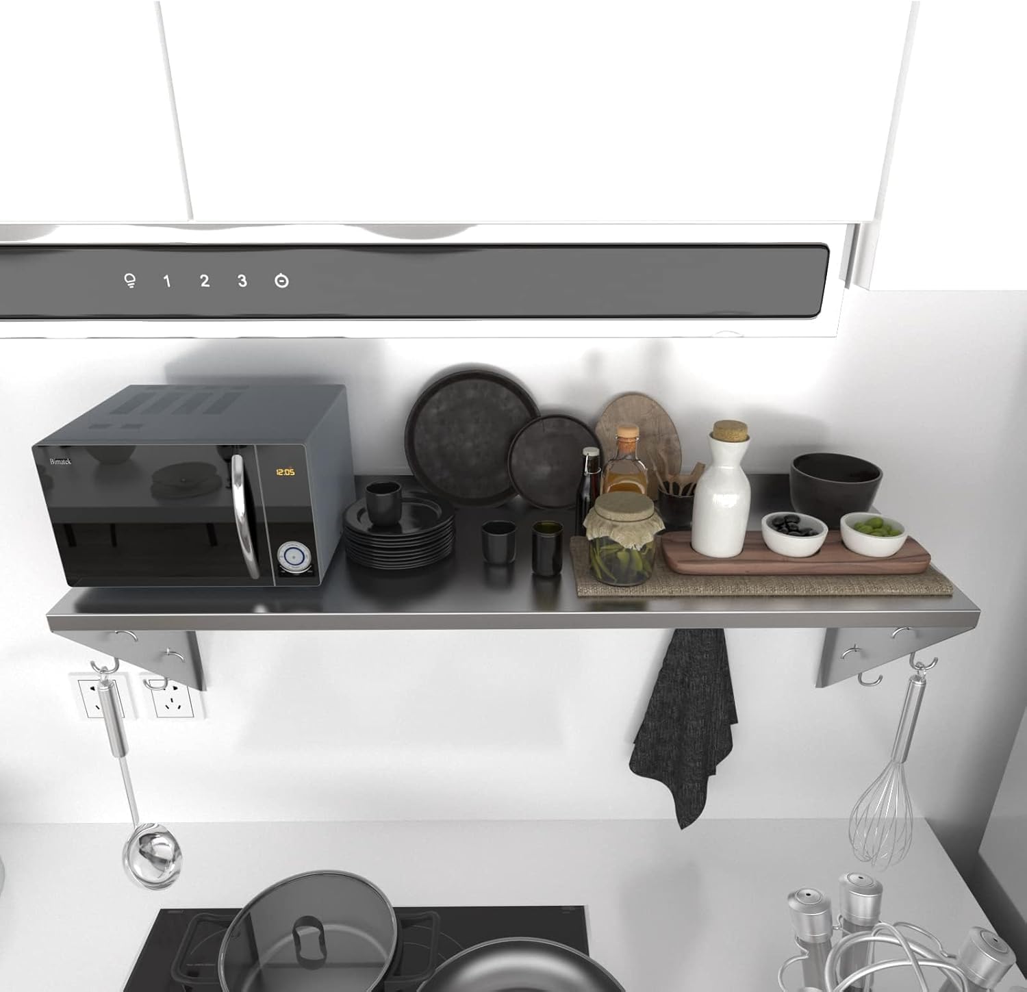 TAIMIKO Étagère Murale INOX Rangement Cuisine Pose Murale Cadre Triangulaire Structure Robuste pour Restaurant, Café, Bar, Maison, Salle,Cuisine, buanderie, Garage (120 * 30 cm)