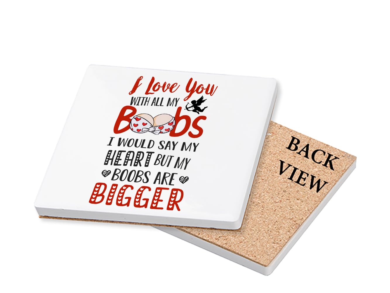I Love You with All My Boobs, I Love You Gifts, Valentine's Day Gift, Tableware, Coffee, Tea, Drink Coaster. (Square Ceramic Coaster)