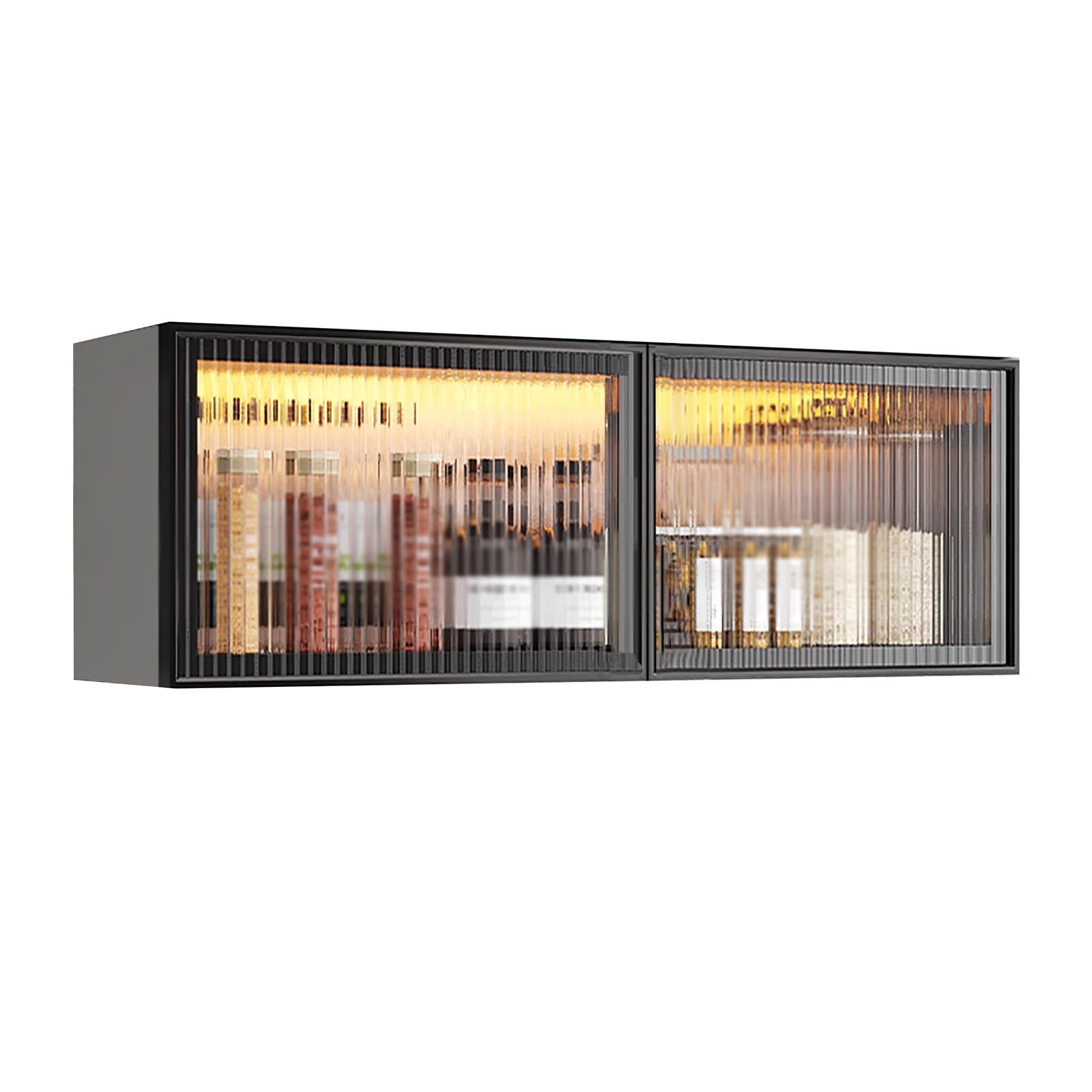Vitrine murale de cuisine, garde-manger élégant gris/blanc avec portes, suspension sans perçage pour salle à manger, 120 x 32 x 19 cm, design moderne noir/B, solution gain de place