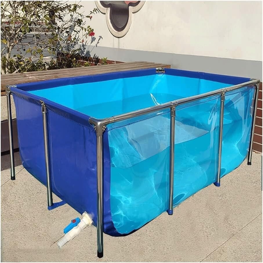Stagno circolare per pesci, resistente rivestimento in PVC con telaio in acciaio e finestra di visualizzazione, serbatoio per piscina da giardino all'aperto per cortile e patio