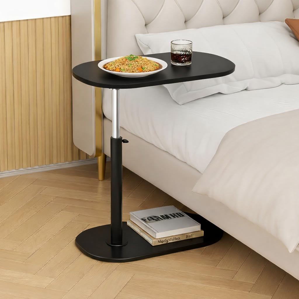 MTANK Height Adjustable End Table for Bed| Sofa Side Table| Rolling C Table for Couch/Bed| 360 Degree Moving Table with Metal Finish|