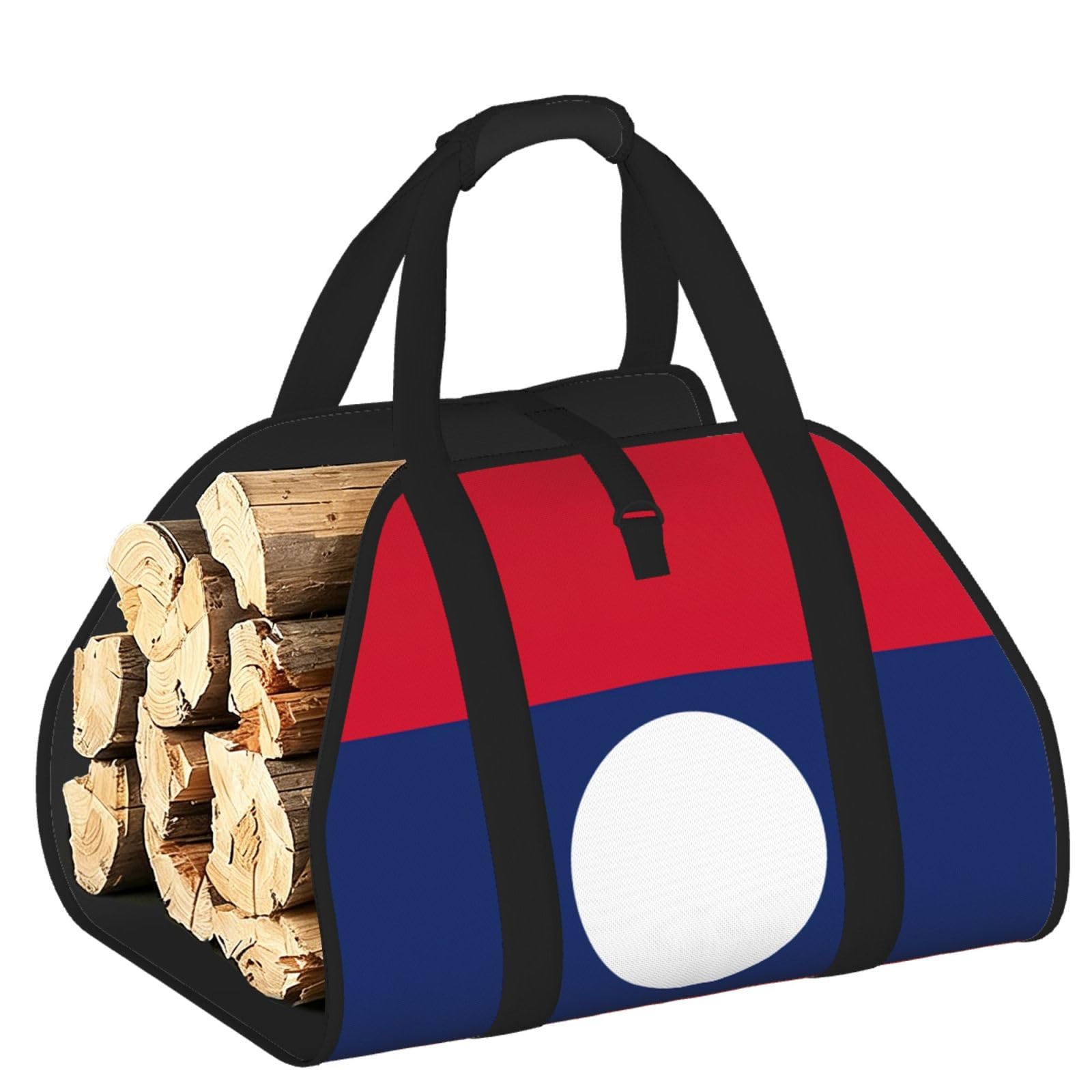 Ayyqwe Black Flag Of Laos Print Firewood Bag Wood Waterproof Versatile Camping Picnic Storage Daily Home