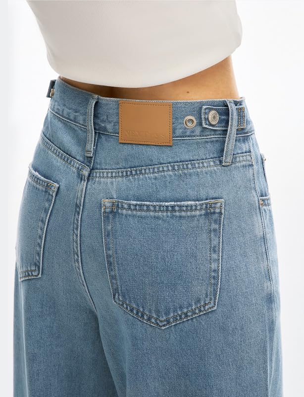 Women's Adjustable Wasit Baggy Jeans with Snap-Button Waistband Wide Straight Leg High Rise Jeans Denim Pants Y2K Trousers3