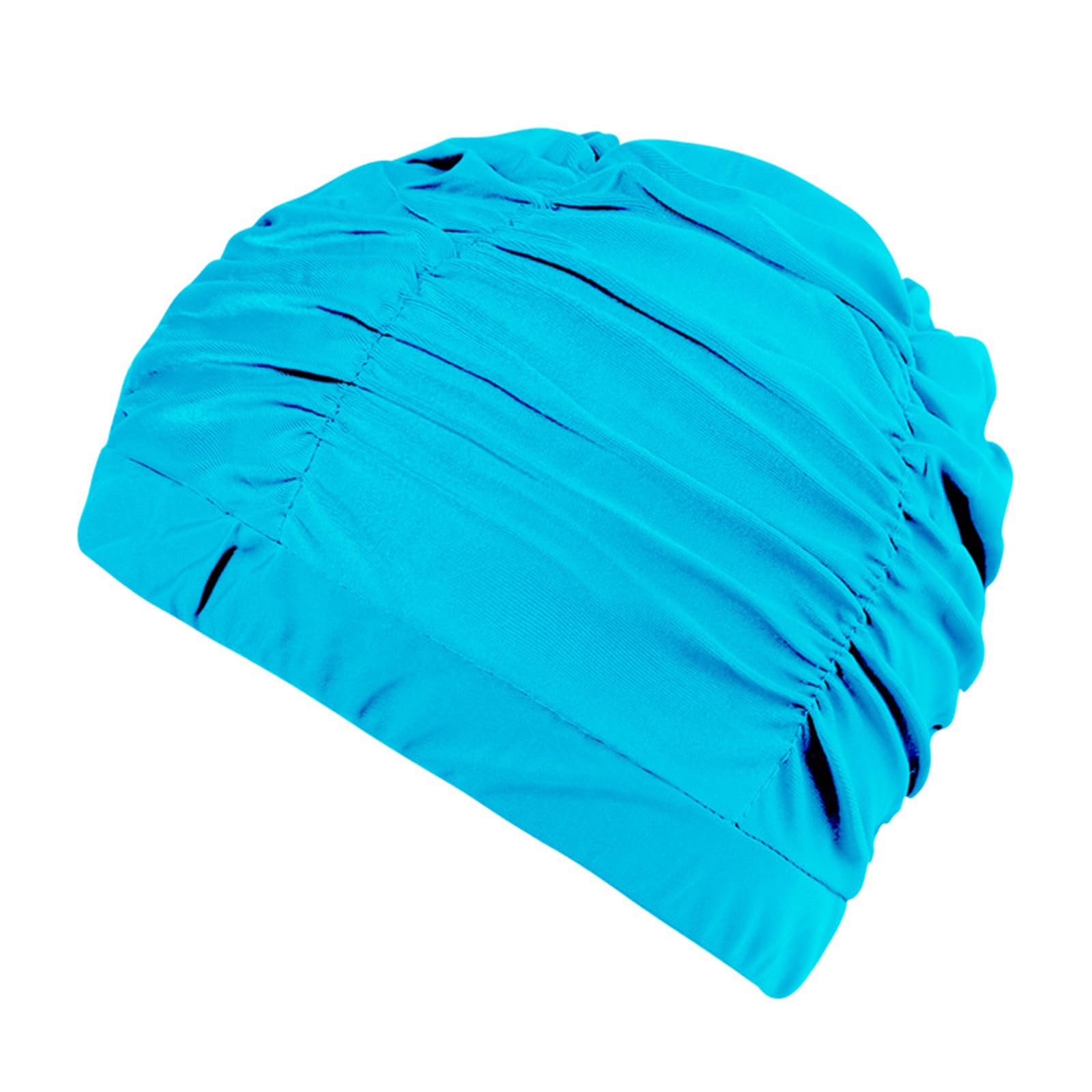 Fabric Swim Caps for Women Man Short/Long Hair Nylon Cloth Swim Caps Elastic Comfort Bathing Caps Pleated Swim Hat