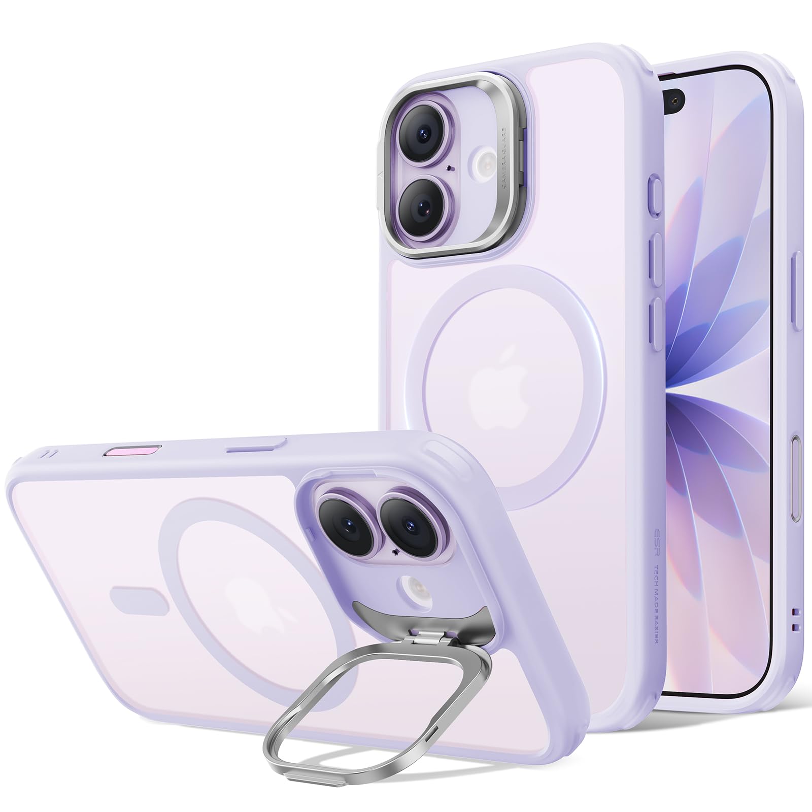 ESR for iPhone 17 Case Flex Stand, for MagSafe, Frosted Light Purple | Anti-Yellowing, 3X Military-Grade Drop Protection, Magnetic Phone Case, Shockproof Air Guard Corners, Resists Scratches Frosted Light Purple iPhone 17 6.3inch