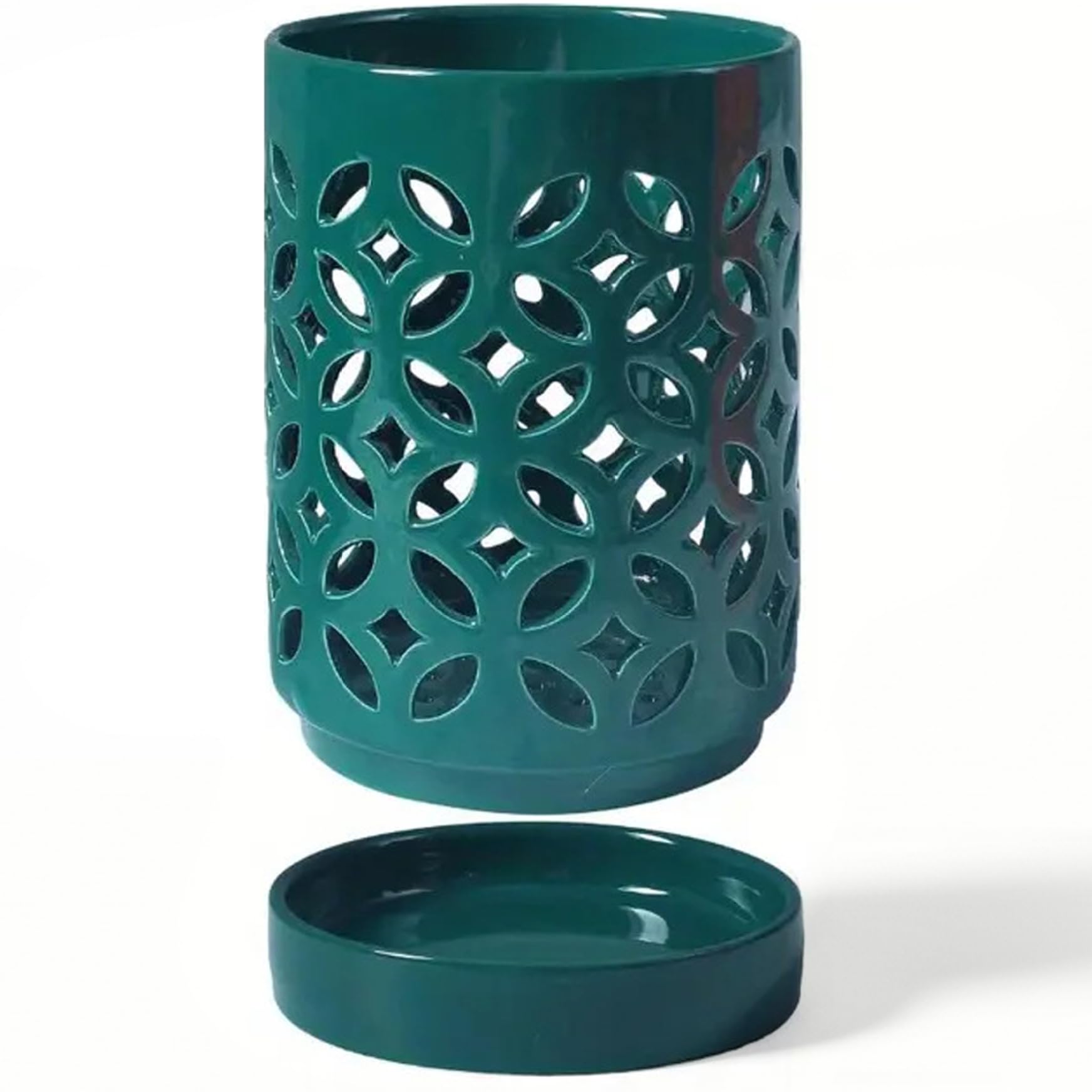 Perodlly Orchid Pots with Holes 4 Inch Ceramic Orchid Pots with Saucer for Repotting Breathable Plant Pot for Healthy Plant Growth Dark Green.
