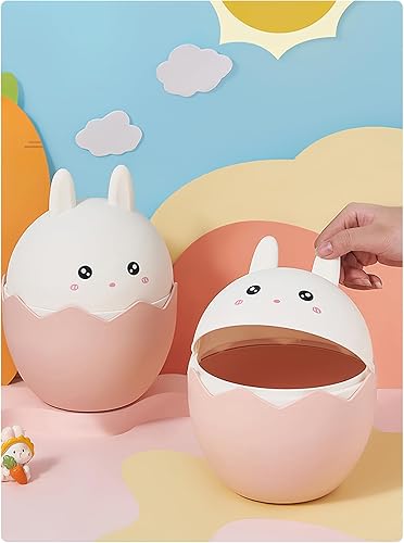 Miniatura 6 de Aiabaleaft Bonito bote de basura pequeño con tapa, cubo de basura pequeño de conejo de 0.4 galones para escritorio, dormitorio, oficinas, cesta de