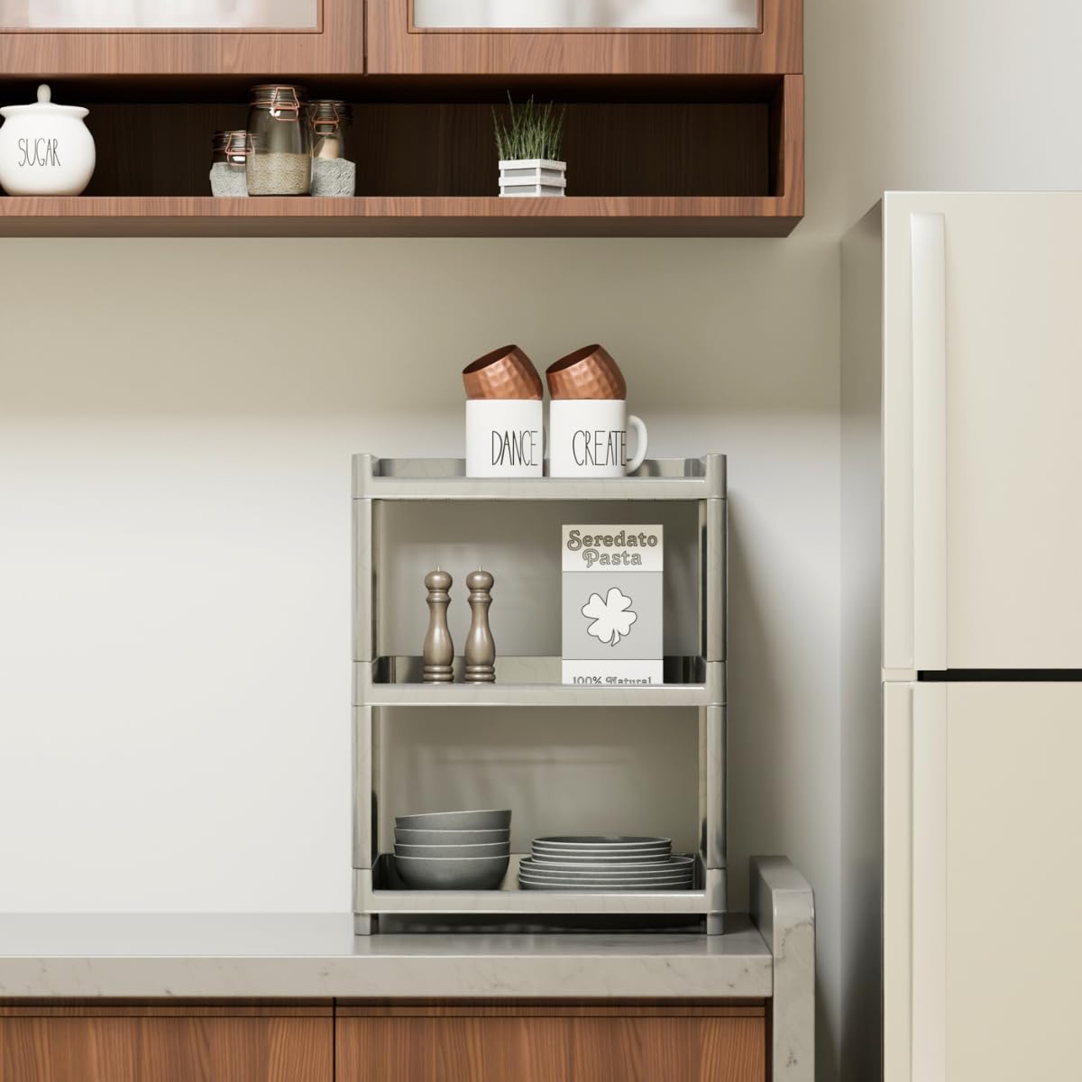 Morbrix 3 Layer Multipurpose Plastic Vegetable Basket Storage Countertop Rack for Kitchen, Home & Office – Tabletop Stackable Organizer Shelf (Silver Color) - Image 4 thumbnail