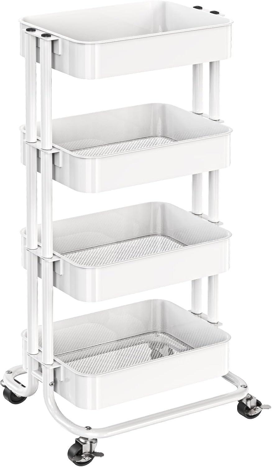 Pipishell 4 Tier Metal Rolling Utility Cart, Heavy-Duty Storage Rolling Cart with 2 Lockable Wheels, Multifunctional Mesh Organization Utility Cart