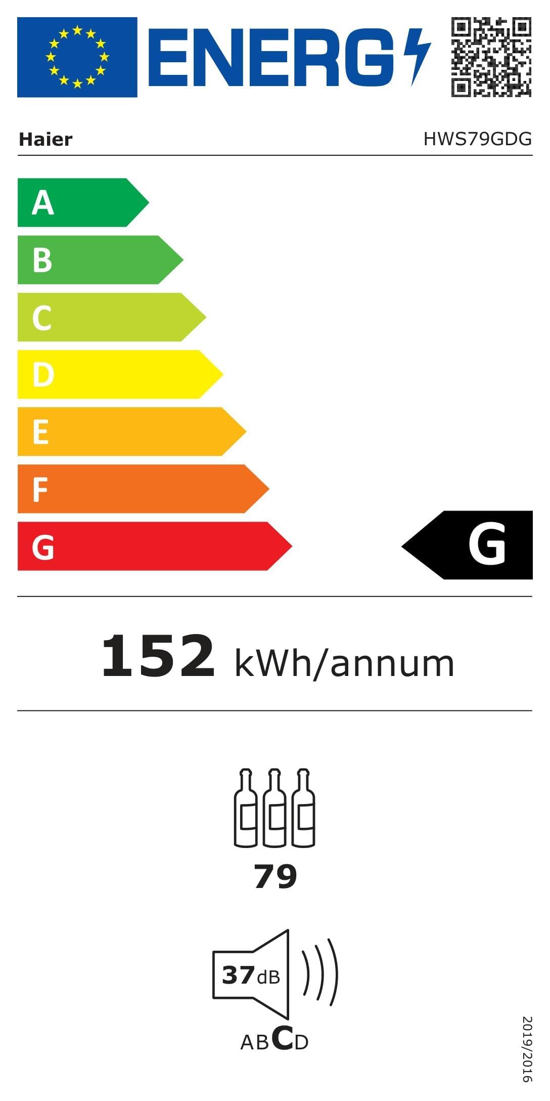 Haier HWS79GDG Weinkühlschrank 79 Flaschen 127 cm 2 Zonen UV-undurchlässige Glasscheibe Anti-Vibrationskompressor LED Schwarz