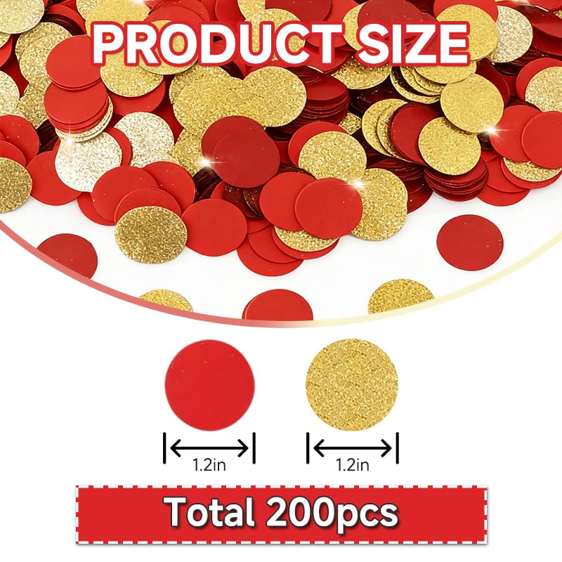 Image of 200Pcs Glitter Gold and Red Table confetti,Paper Circle Dots Confetti for Birthday Party Halloween Bachelorette Wedding Baby Shower Graduation Decorations