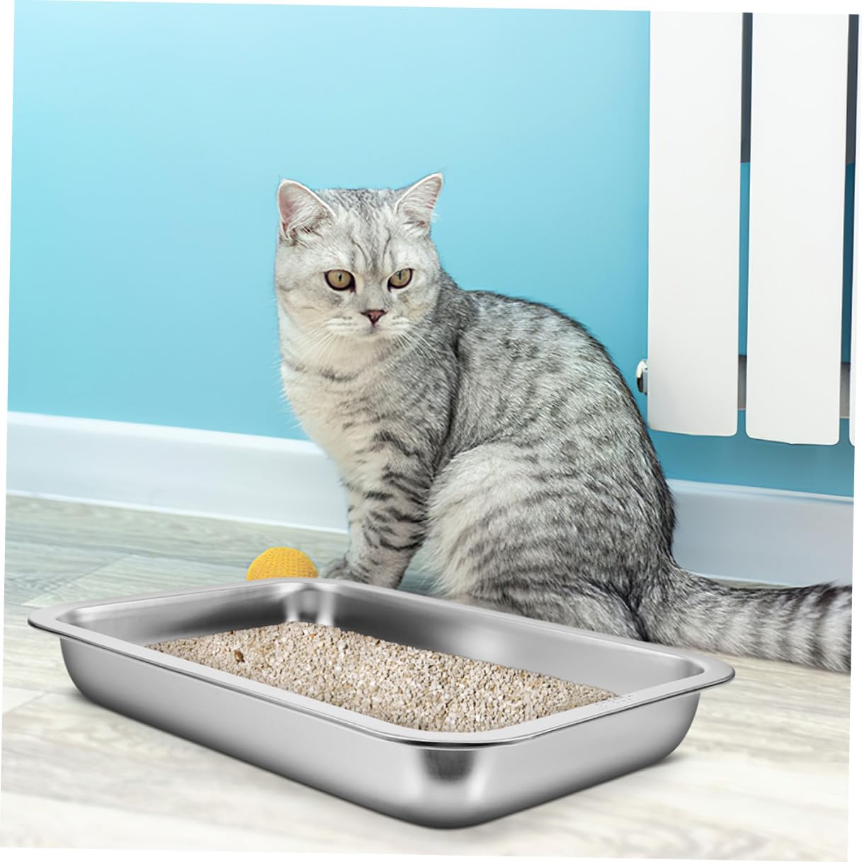 Luxshiny Lettiera per Gatti in Acciaio Inox 304 Aperta, Grande Capacità 2 Pezzi, Toilette per Gattini Resistente senza Perforazioni, per Uso Domestico e Viaggi