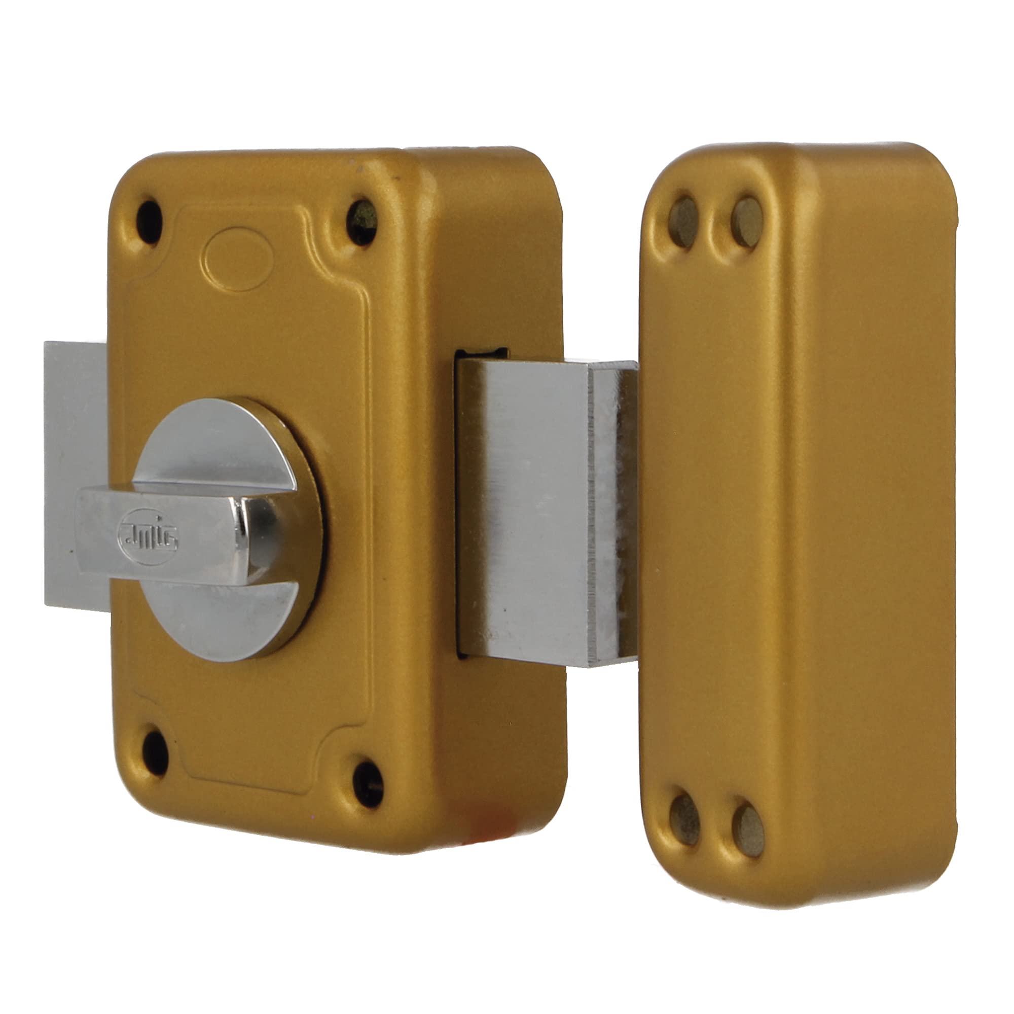 Amig - Overlap Lock with Locking Lever and Inner Cuff for Wooden Doors Mod. 80, Gold, 96 x 66 mm - Image 2
