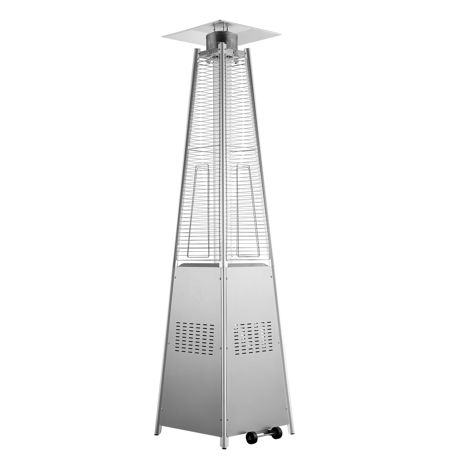 VEVOR 48000BTU 48000BTU - Riscaldamento a propano a piramide con ruote, in vetro al quarzo, per terrazze, feste, cortili, giardini, decorazioni, argento