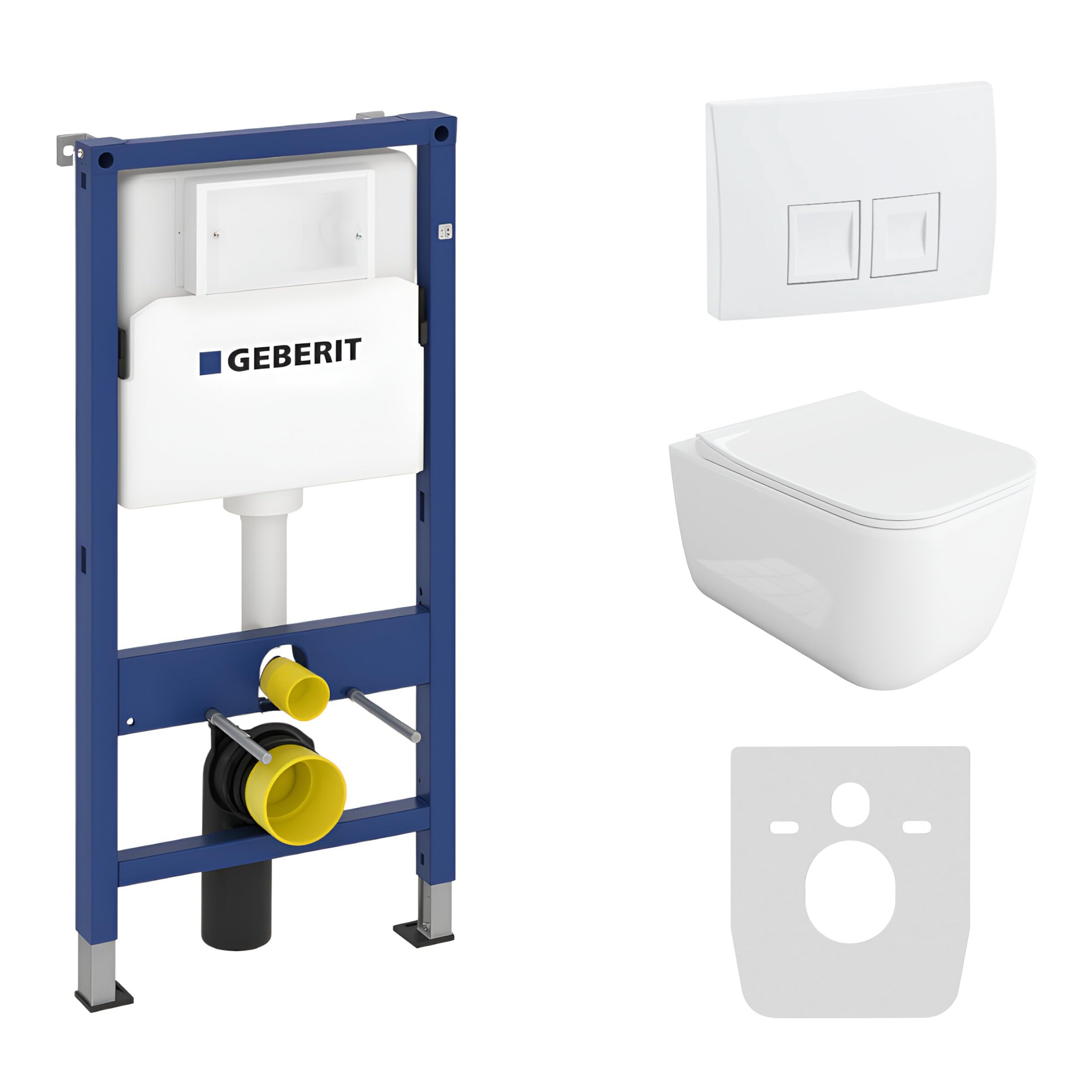 Lavita Duofix Basic Vorwandelement + Wand Tiefspül WC Shak Weiß Spülrandlos + WC Sitz+ Bedienplatte Delta 25 Weißer Knopf Komplettset Unterputz Spülkasten Toilette Komplett Sett WC