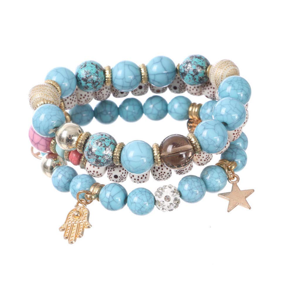 Bracciale in Perline in Lega per Donne, Bracciale in Perline Multistrato Bracciale Blu Bohémien Imitazione in Pietra Naturale Pietra Naturale in Perline di Perline multimiettano Bracciale Elastico
